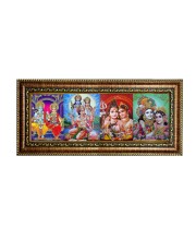 Hitech Sales Shree Ram Sita, Hanuman Ji, and Lord Shiv Parvati, and Shree Krishna Radha God Photos in One Photo Frame (16.6 x 6.6 inches, Golden, Pvc Frame)