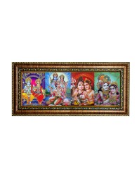 Hitech Sales Shree Ram Sita, Hanuman Ji, and Lord Shiv Parvati, and Shree Krishna Radha God Photos in One Photo Frame (16.6 x 6.6 inches, Golden, Pvc Frame)