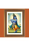 Lord krishna with flute Photo Frame - 10x14 Inches, Brown Wooden Frame for Home, Office & Temple Decoration