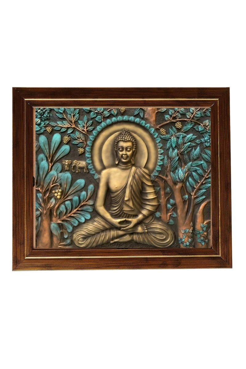 Hitech Sales Goutam Buddha Photo Frame for Pooja Room, Temple Decor, Home Decoration and Gift (Wall and Tabletop, Rectangular, Printed Photo, 12 x 14 inches Frame, Brown)