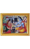Ram Sita Worshiping Shiva Lingam Photo Frame - 14x18 Inches, Brown Wooden Frame for Home, Office & Temple Decoration