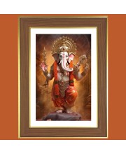 Mangal Murti Ganesha Photo Frame - 10x14 Inches, Brown Wooden Frame for Home, Office & Temple Decoration