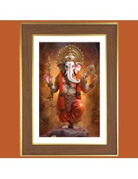 Mangal Murti Ganesha Photo Frame - 12x16 Inches, Brown Wooden Frame for Home, Office & Temple Decoration