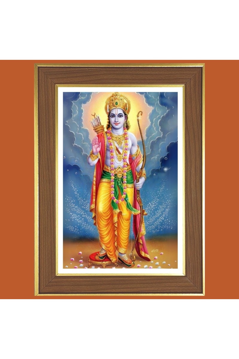 Lord Rama Photo Frame - 10x14 Inches, Brown Wooden Frame for Home, Office & Temple Decoration