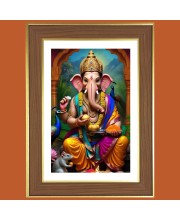Lord Ganesha Photo Frame - 10x14 Inches, Brown Wooden Frame for Home, Office & Temple decoration