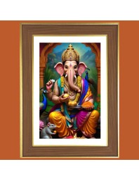 Lord Ganesha Photo Frame - 14x18 Inches, Brown Wooden Frame for Home, Office & Temple decoration
