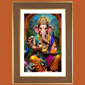 Lord Ganesha Photo Frame - 14x18 Inches, Brown Wooden Frame for Home, Office & Temple decoration