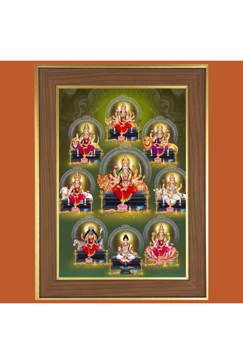 Durga Matha Photo Frame - 10x14 Inches, Brown Wooden Frame for Home, Office & Temple Decoration