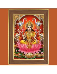 Goddess Laxmi Photo Frame - 10x14 Inches, Brown Wooden Frame for Home, Office & Temple Decoration