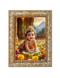 Baby Krishna Digital Print Photo 6.7x8.7 inches - Vibrant Religious Wall Art for Home or Office Decor.