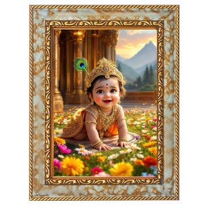 Baby Krishna Digital Print Photo 6.7x8.7 inches - Vibrant Religious Wall Art for Home or Office Decor.