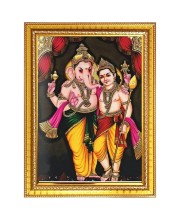 Lord ganesh and murugan Photo Frame - 10x14 Inches, Brown Wooden Frame for Home, Office & Temple Decoration