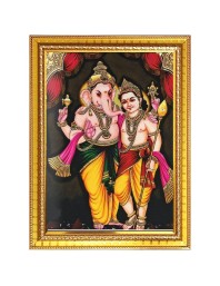 Lord ganesh and murugan Photo Frame - 12x16 Inches, Brown Wooden Frame for Home, Office & Temple Decoration
