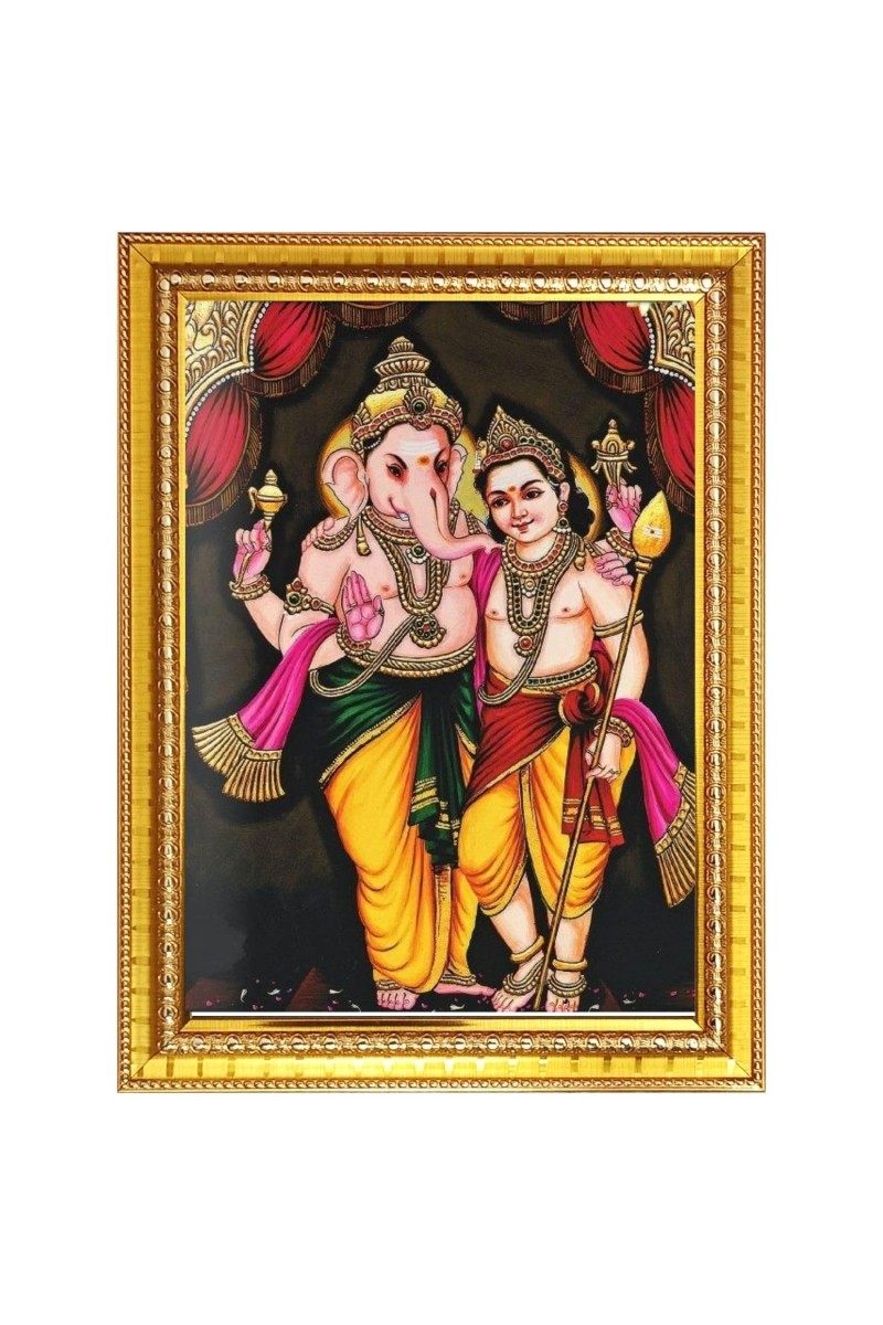 Lord ganesh and murugan Photo Frame - 10x14 Inches, Brown Wooden Frame for Home, Office & Temple Decoration