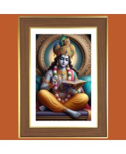 Lord krishna Bhagavan Photo Frame - 12x16 Inches, Brown Wooden Frame for Home, Office & Temple Decoration