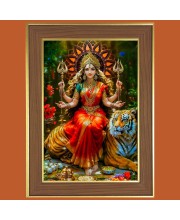 Vaishno Devi Matha Photo Frame - 10x14 Inches, Brown Wooden Frame for Home, Office & Temple Decoration