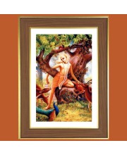 Sri Chaitanya Mahaprabhu Photo Frame - 10x14 Inches, Brown Wooden Frame for Home, Office & Temple Decoration
