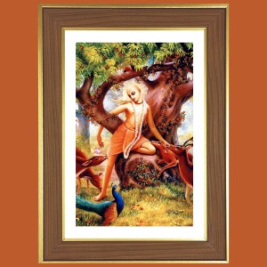 Sri Chaitanya Mahaprabhu Photo Frame - 10x14 Inches, Brown Wooden Frame for Home, Office & Temple Decoration