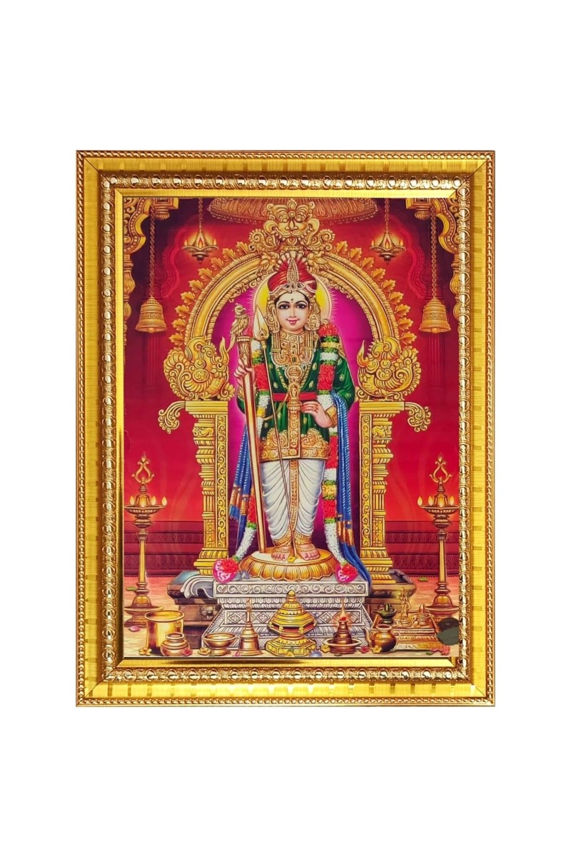 Lord Murugan Photo Frame - 10x14 Inches, Brown Wooden Frame for Home, Office & Temple Decoration