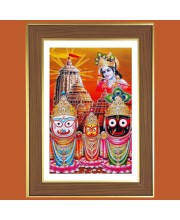 Lord Sri Jagannath Photo Frame - 10x14 Inches, Brown Wooden Frame for Home, Office & Temple Decoration