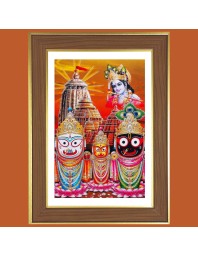 Lord Sri Jagannath Photo Frame - 12x16 Inches, Brown Wooden Frame for Home, Office & Temple Decoration
