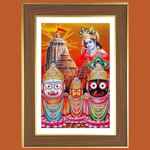 Lord Sri Jagannath Photo Frame - 12x16 Inches, Brown Wooden Frame for Home, Office & Temple Decoration