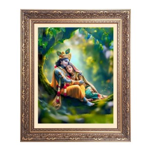 Sri Krishna with Sri Radha Big Photo Frame - 18x22 Inches for Home & Office Decoration