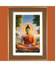 Meditating Buddha Photo Frame - 10x14 Inches, Brown Wooden Frame for Home, Office & Temple Decoration