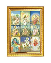 Maa Durgaâ€™s Nine Avatars Photo Frame - 10x14 Inches, Brown Wooden Frame for Home, Office & Temple Decoration