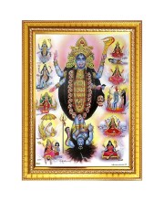 Goddess Kali Photo Frame - 10x14 Inches, Brown Wooden Frame for Home, Office & Temple Decoration