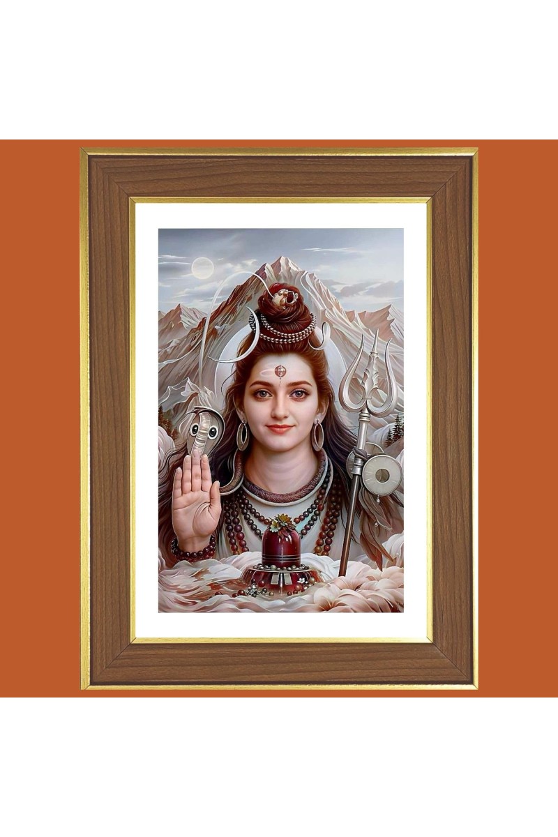 Lord Shiva Photo Frame - 12x16 Inches, Brown Wooden Frame for Home, Office & Temple Decoration