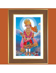Swaminarayan Photo Frame - 12x16 Inches, Brown Wooden Frame for Home, Office & Temple Decoration