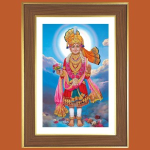Swaminarayan Photo Frame - 10x14 Inches, Brown Wooden Frame for Home, Office & Temple Decoration
