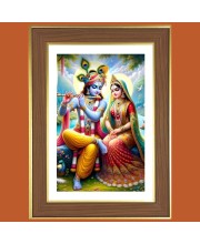 Lord Krishna and Radha Photo Frame - 10x14 Inches, Brown Wooden Frame for Home, Office & Temple decoration