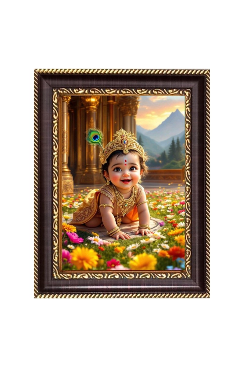 Baby Krishna Digital Print Photo 6.7x8.7 inches (I6109) - Vibrant Religious Wall Art for Home or Office Decor.
