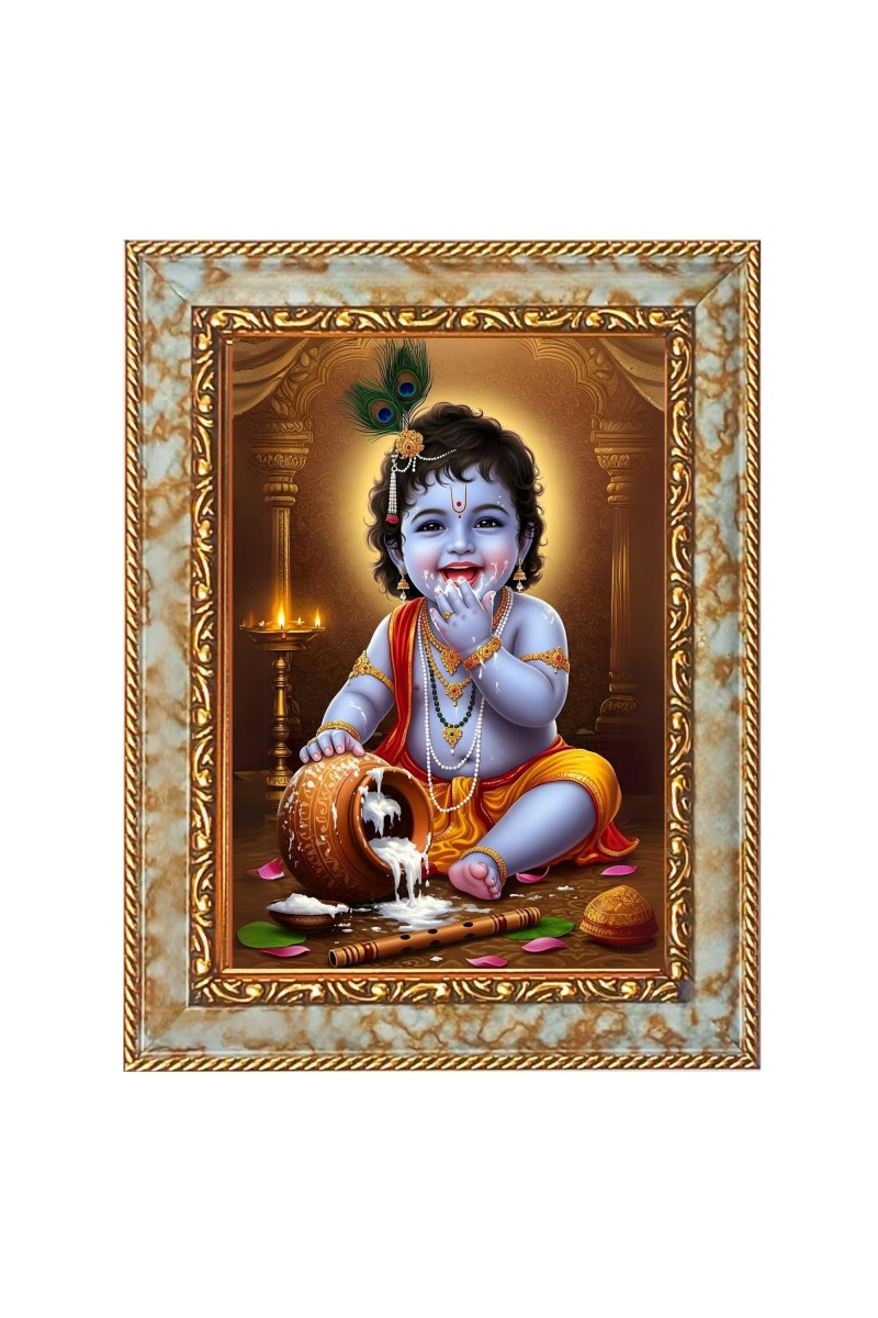 Lord Baby Krishna Digital Print Photo 10.7x12.7 inches (I6014) - Vibrant Religious Wall Art for Home or Office Decor.