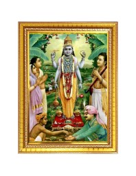 SRI SATYANARAYANA Photo Frame - 12x16 Inches, Brown Wooden Frame for Home, Office & Temple Decoration