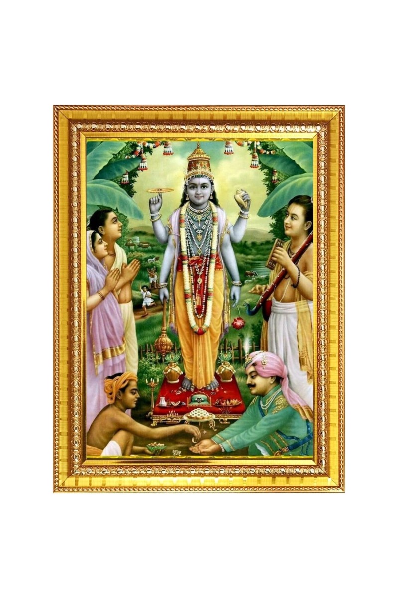 SRI SATYANARAYANA Photo Frame - 10x14 Inches, Brown Wooden Frame for Home, Office & Temple Decoration