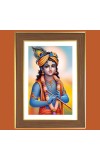 Lord Shri Krishna Photo Frame - 14x18 Inches, Brown Wooden Frame for Home, Office & Temple Decoration