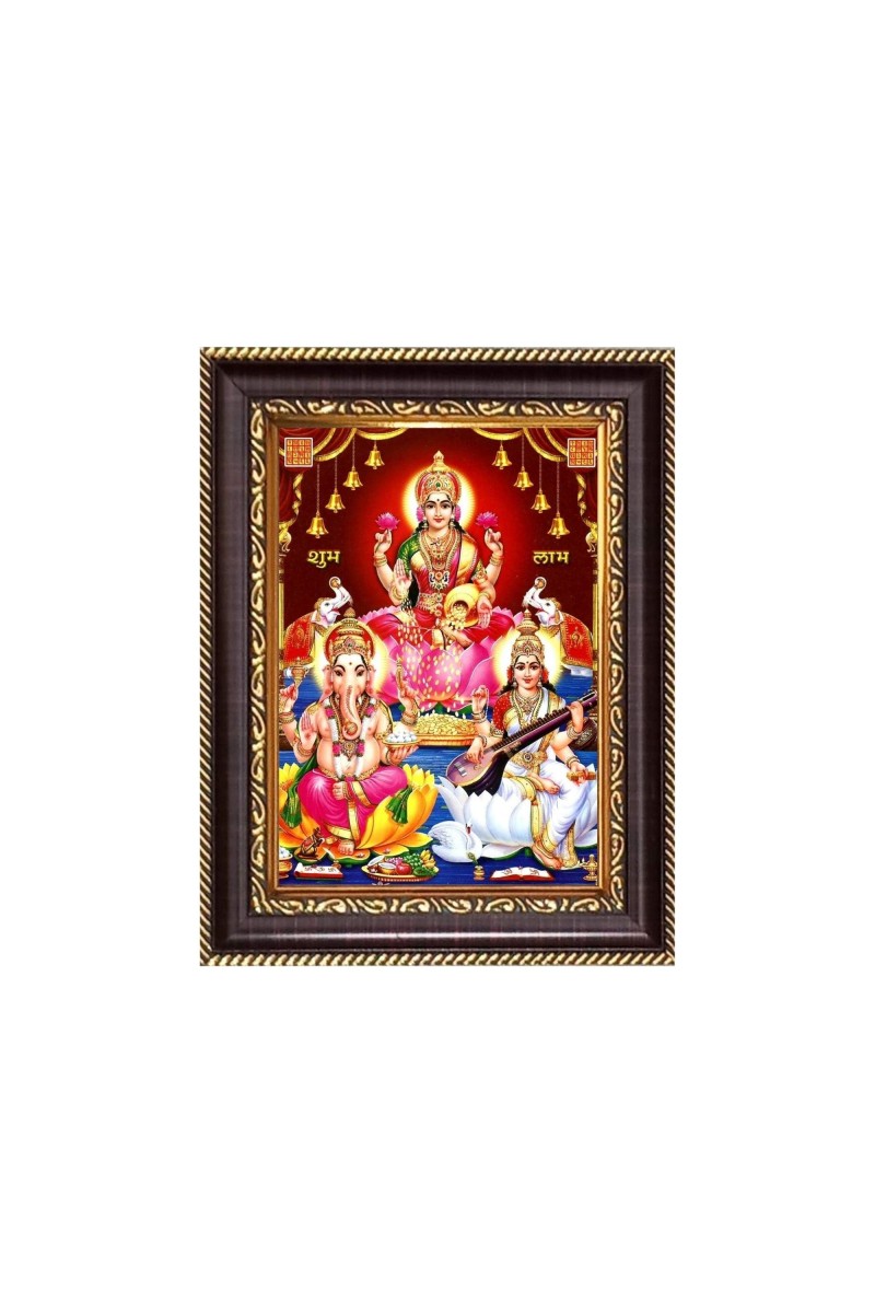 Sri Maa Lakshmi, Sri Ganeshji and Sri Maa Saraswati Digital Print Photo 6.7x8.7 inches - Vibrant Religious Wall Art for Home, Office and Temple Decor.