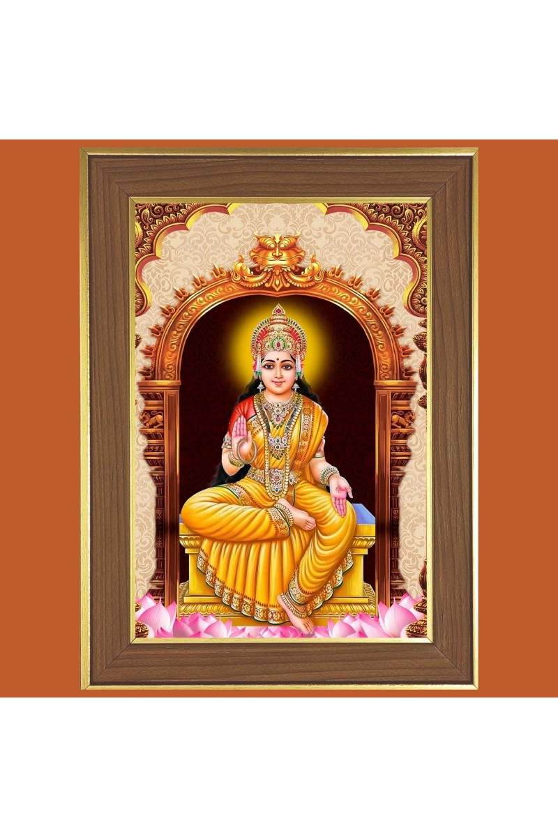 Goddess Lakshmi Photo Frame - 14x18 Inches, Brown Wooden Frame for Home, Office & Temple Decoration