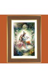 Radha krishna flute Photo Frame - 14x18 Inches, Brown Wooden Frame for Home, Office & Temple Decoration