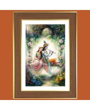 Radha krishna flute Photo Frame - 12x16 Inches, Brown Wooden Frame for Home, Office & Temple Decoration