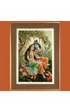 Krishna and Radha Photo Frame - 10x14 Inches, Brown Wooden Frame for Home, Office & Temple Decoration
