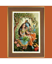 Krishna and Radha Photo Frame - 10x14 Inches, Brown Wooden Frame for Home, Office & Temple Decoration