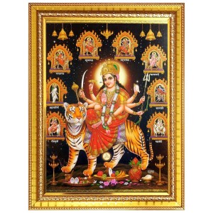 Navaaa durga matha Photo Frame - 14x18 Inches, Brown Wooden Frame for Home, Office & Temple Decoration