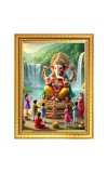 Ganapathi bappa Photo Frame - 12x16 Inches, Brown Wooden Frame for Home, Office & Temple Decoration