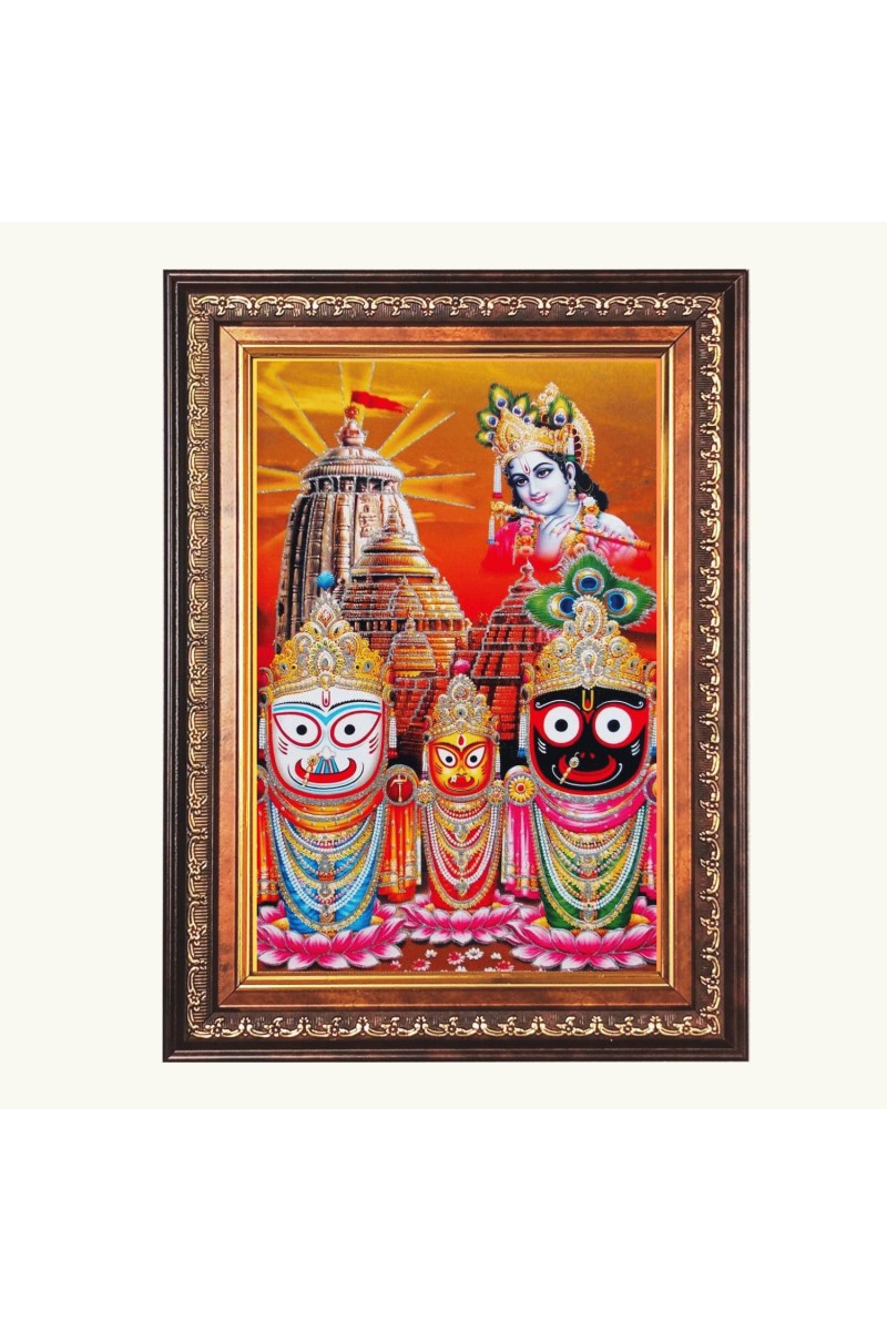 Sri Jagannath Subhadra Balaram Color Photo 8x12 Inch - Vibrant Religious Wall Art for Home or Office Decor.