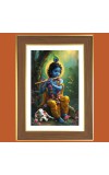 Little krishna playing flute Photo Frame - 14x18 Inches, Brown Wooden Frame for Home, Office & Temple Decoration