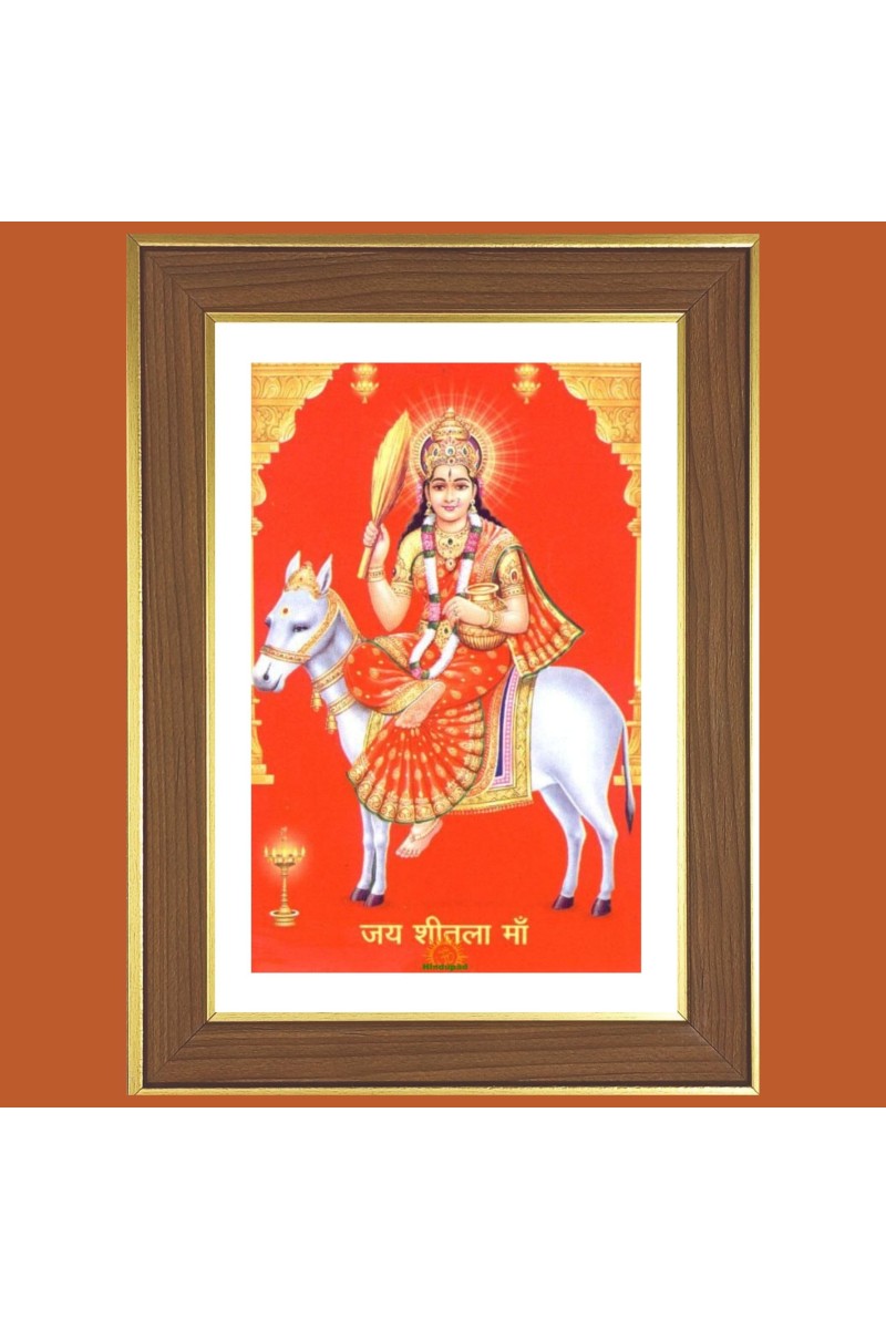 Sheetala Mata Photo Frame - 12x16 Inches, Brown Wooden Frame for Home, Office & Temple decoration